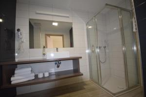 シェンナにあるApartament Czarna Góra Is17のシャワー、洗面台、鏡を備えたバスルーム +29枚の写真