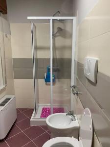 a bathroom with a shower with a toilet and a sink at Appartamento Siderno sul mare trilocale in Siderno Marina