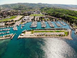 an aerial view of a marina with boats at Floating house Maui in Portorož