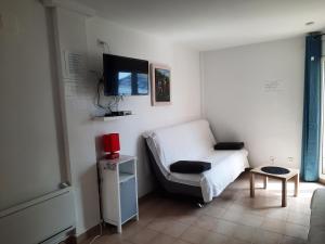 Televízia a/alebo spoločenská miestnosť v ubytovaní Castell Joncar,30 M de la playa, 1era linea de mar, vista al mar