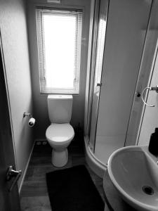 a bathroom with a toilet and a sink and a window at Remarkable 3-Bed House in Hull in Hull