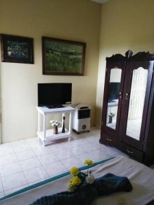 a living room with a tv and a couch and a tvictericter at Remarkable 2-Bed Villa in Fair Prospect Sea View in Port Antonio