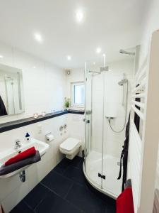 a bathroom with a shower and a toilet and a sink at Ferienwohnung Mosel in Bernkastel-Kues