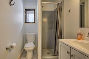 a bathroom with a toilet and a sink and a shower at Deerskin Lodge with Boat Dock and Fire Pit! in Eagle River +40 photos