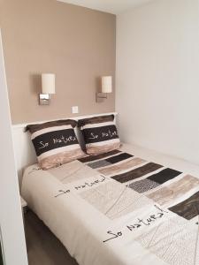 a bedroom with a bed with two pillows on it at Appartement en bord de mer in Cannes