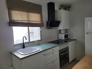a small kitchen with a sink and a window at Piso Stylety Alcazar in Talavera de la Reina