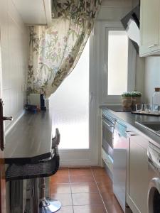 cocina con fregadero y ventana en Las Meninas de Cavero en Madrid