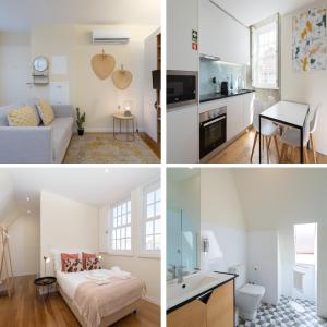 uma colagem de fotos de um pequeno apartamento em Habitatio - Foz no Porto