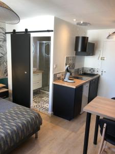 a kitchen with a sink and a counter top at Concarneau centre-ville proche plage in Concarneau