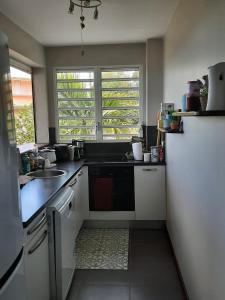 a kitchen with a sink and a counter top at Alyzes Diamant in Le Diamant
