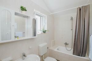 a bathroom with a sink and a toilet and a shower at Apartman Relax 2 in Zaboric +37 photos