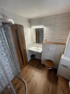 Koupelna v ubytování Hotel Gabreta