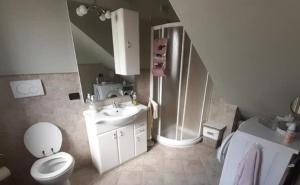 a bathroom with a toilet and a sink and a shower at Appartamentino sul lago di Bolsena in Gradoli