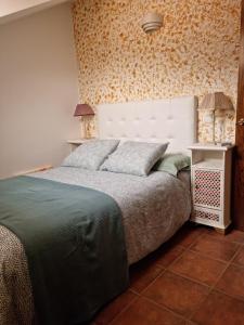 een slaapkamer met een groot bed en 2 lampen bij Casa Mari in Palomera