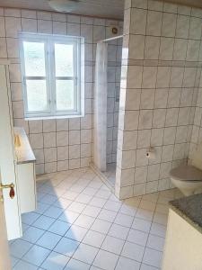 a bathroom with a shower and a toilet at Idyllic country house in Vadum