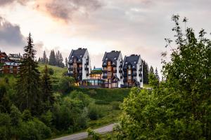 a group of houses on top of a hill at ШПИЦІ Hotel & SPA in Bukovel