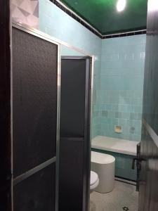 y baño con aseo y cabina de ducha. en Apartamentozonasul, en Río de Janeiro