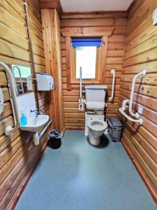 a bathroom with a toilet and a sink at Shore Lodge in Brodick