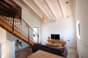 a living room with a couch and a tv at Tavor zimmer אירוח כפרי מול נוף תבור in Daverat