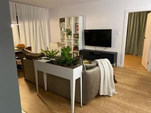 a living room with a couch and a tv at Boosko Me in Busko-Zdrój