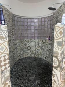 La salle de bains est pourvue d'une douche et de carrelage. dans l'établissement Ocean Front Dream Home Getaway, à Campo del Medio