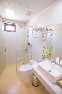 a bathroom with a sink and a toilet and a shower at Diamond Hotel in Ninh Binh +33 photos