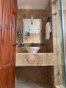 a bathroom with a sink and a mirror at Hotel La Condesa in Huasca de Ocampo