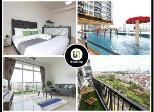 a collage of pictures of a hotel room with a pool at Novo 8 Premium Malacca By I Housing in Melaka
