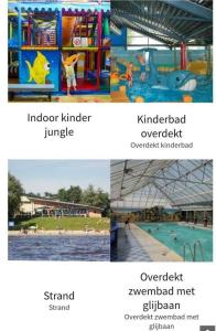 een collage van drie foto's van een waterpark bij Kajuit423 6pers 5sterren vakantiepark Bergumermeer aan het water in Friesland met zwembad in Suameer