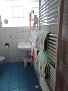 a bathroom with a sink and towels on a rack at Gästehaus Brunhilde in Wittenweier +30 photos