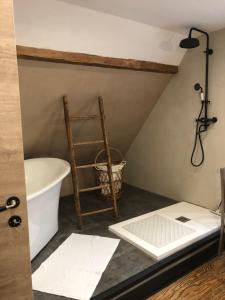 a bathroom with a ladder and a bath tub at L Atypik à L ancienne forge in Muhlbach-sur-Munster