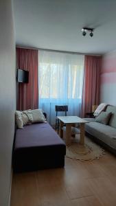 een woonkamer met een bank en een tafel bij Belona in Stegna
