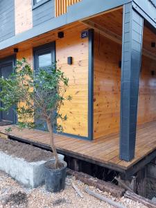 a wooden house with a tree in front of it at House ThoNi in Gornji Štoj