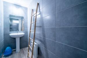 ein Badezimmer mit einem Waschbecken, einem Spiegel und einer Leiter in der Unterkunft Le LENNON - Centre Ville T2 - Rez-de-chaussée in Limoges + 13 Fotos