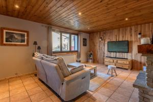 un soggiorno con un divano e una TV di Le Brec a Barcelonnette