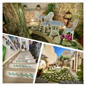 a collage of photos with a staircase and tables and chairs at Guest House Al Gattopardo in Favignana
