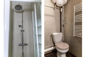 two pictures of a bathroom with a toilet and a shower at Montmartre Apartments Chagall in Paris