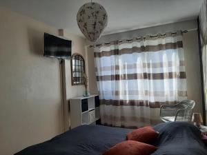 une chambre avec un lit, une télévision et une fenêtre dans l'établissement GRAINES AU VENT, à Berck-sur-Mer