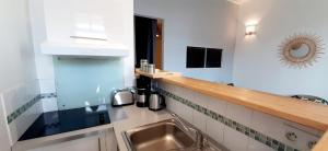uma cozinha com um lavatório e uma bancada em Appartement avec terrasse em Toulon