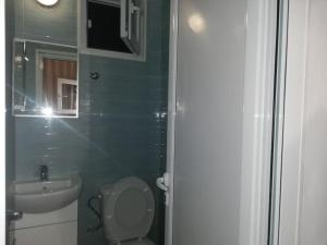 a small bathroom with a toilet and a sink at Summer villa Fani in Sinemorets