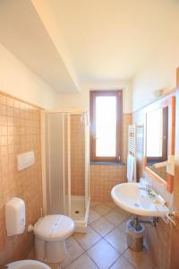 a bathroom with a toilet and a sink and a shower at Albergo Luna di Marzo in Volastra