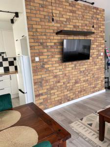 Televízia a/alebo spoločenská miestnosť v ubytovaní Apartament Dziewiątka