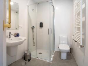 a bathroom with a shower and a toilet and a sink at Casa do cabo in Arzúa