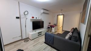 a living room with a couch and a flat screen tv at APARTAMENTS B O D CoLLBLANC in Hospitalet de Llobregat