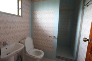 y baño con aseo, lavabo y ducha. en Residencia Diosa, en Siquijor