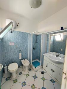 ein Bad mit einem WC, einer Dusche und einem Waschbecken in der Unterkunft La solara in Anacapri