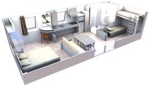 a floor plan of a small apartment with a bedroom at Camping La Verte Prairie in Forest-Montiers