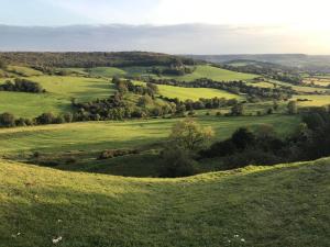 a view of a green field from a hill at Abbot's Wing in Stroud