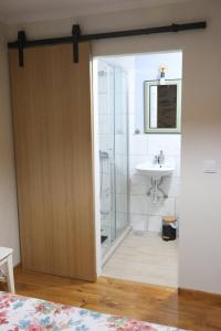 un baño con ducha y lavabo en Casa Imperatriz, en Vilar de Ledra