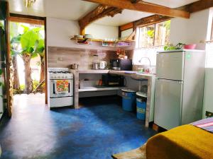 a kitchen with a refrigerator and a sink and a stove at FRANKFURTER HOF FAMILIAR Oxapampa in Oxapampa